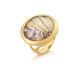 Anel cor de banho de ouro 18k pedra natural abalone com cristal óptico facetado