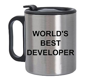 Caneca de Alumínio com Tampa para Viagem World´s Best Developer