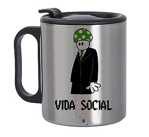 Caneca de Alumínio com Tampa para Viagem Vida Social