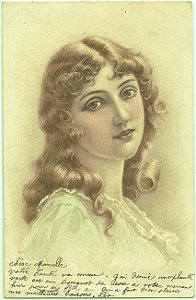 Cartão Postal Antigo Original, Ilustrado com Figura de Mulher, Circulado em 1903