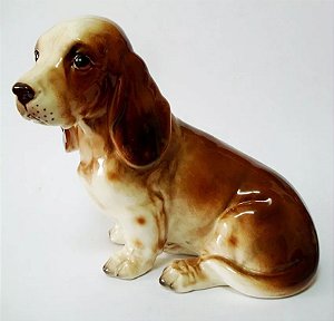 Antiga Escultura em Porcelana, Figura de Cachorro, Numerado, para Coleção