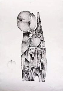Elvio Becheroni - Quadro, Arte em Gravura, Litografia Original Assinada, Torre de Babel