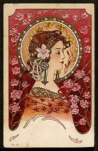 Cartão Postal Antigo Original, Ilustração Art Nouveau do Início do XX, Circulado