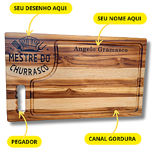 Tabua de Madeira TECA para Churrasco e Legumes Personalizada