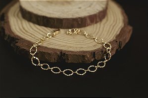 PULSEIRA FOLHEADA A OURO 18K OVAL TRABALHADA