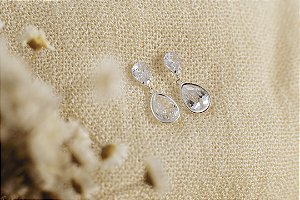 BRINCO GOTA PENDURADA ZIRCÔNIA DE PRATA