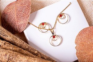 CONJUNTO FOLHEADO OURO 18K (BRINCO + CORDÃO + PINGENTE)