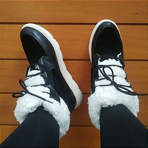 -Bota Pellaira Nobuck/Napa Preto Peluciada com Lã
