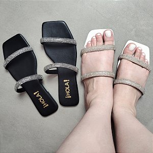 -Rasteira Tiras Brilho Rasteirinha Chinelo Najo