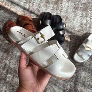 - Papete H Couro Legítimo Tiras Aguila Chinelo Sandália Confortável