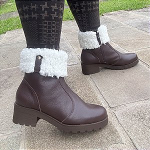 Coturno Feminino Palencia Couro Legítimo Forrado com Lã