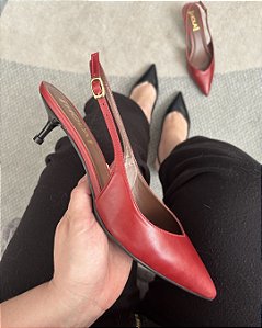 Slingback Feminino Almeria Couro Legítimo Salto Fino Médio