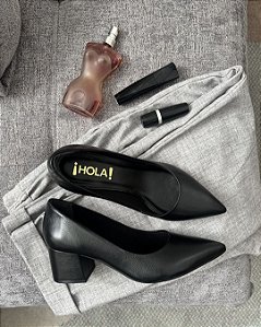 Scarpin Feminino Vega Bico Fino Couro Legítimo Salto Bloco
