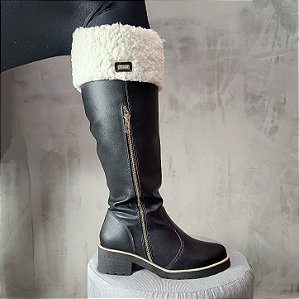 Bota Cano alto com lã Natales Napa Preta Forrada com Lã