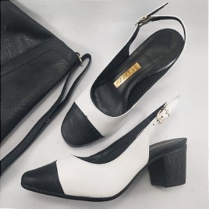 Slingback Preto e Branco Passadena