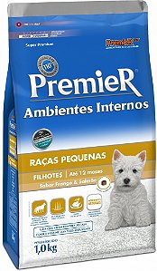 Ração Premier para Cães Filhotes de Raças Pequenas Ambientes Internos Sabor Frango e Salmão