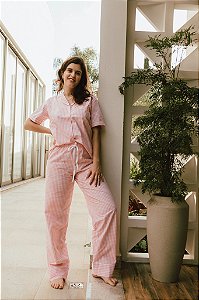 Pijama Rosa Vichy Calça e Manga Curta