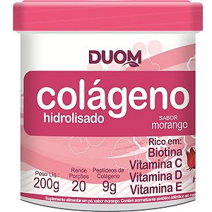 Colageno Hidrolisado com Vitaminas 200g Sabor Morango Duom
