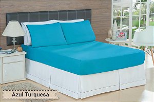 LENÇOL CASAL PADRÃO DE MALHA 03 PEÇAS AZUL TURQUESA - 1831
