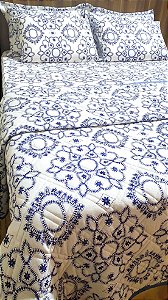 LENÇOL CASAL PADRÃO DE MALHA 03 PEÇAS ESTAMPA AZULEJO PORTUGUÊS