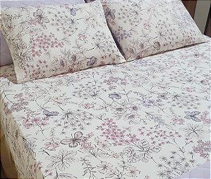 LENÇOL CASAL PADRÃO DE MALHA 03 PEÇAS ESTAMPA FLORAL LILÁS