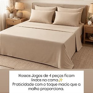 JOGO DE LENÇOL QUEEN 04 PEÇAS MALHA BEGE NUDE
