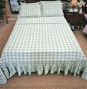 JOGO DE LENÇOL QUEEN FARM HOUSE 04 PEÇAS MALHA ESTAMPADA XADREZ VERDE