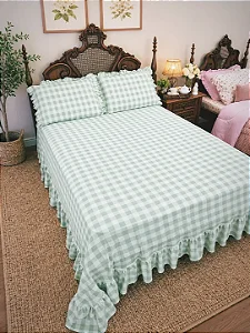 JOGO DE LENÇOL KING FARM HOUSE 04 PEÇAS MALHA ESTAMPADA XADREZ VERDE