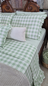 JOGO DE LENÇOL CASAL PADRÃO FARM HOUSE 04 PEÇAS MALHA ESTAMPADA XADREZ VERDE (Marca Bordados Silva)