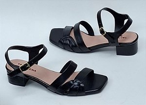 Sandália couro preto ,salto 3 ctms