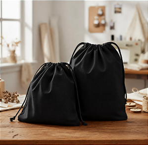 Saquinho Ecobag Tecido 100% algodão Preto Medida 10 largura x 15 Altura Cordão Duplo Liso Sem Estampa