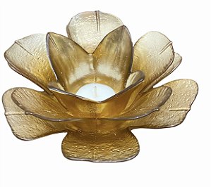 Porta Velas de Vidro Flor Dourada