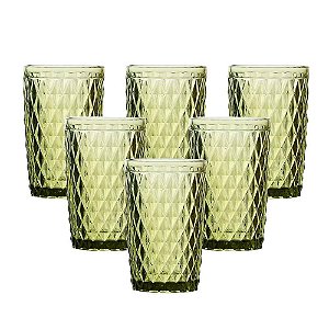 Conjunto 6 Copos Altos em Vidro Verde Bico De Abacaxi 340 ml