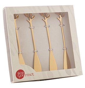 Cj 4 Espátulas Aço Inox Folha Dourado