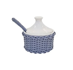 Açucareiro C/ Colher Jurerê - Vime Sintético - Azul Jeans