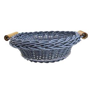 Cesta De Pão Redonda Jurerê Azul Jeans - Vime Sintético C/Alça de Bambu P