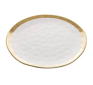 Prato Raso De Porcelana Branco e Dourado Dubai Wolff