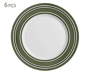 Jogo de Pratos Rasos Listras Verde - 6 unidades