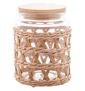 Pote Vidro Borossilicato com Sisal e Tampa Madeira Wolff | 750ml