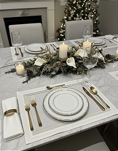 Jogo Americano Branco Com Listras Dourado