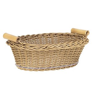 Cesta De Pão Oval Jurerê Caramelo - Vime Sintético C/Alça de Bambu P