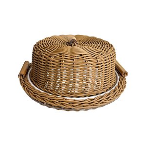 Boleira Vime Sintético Prato de Cerâmica - Porta Bolo Jurerê Caramelo