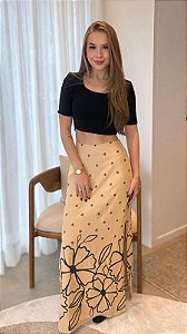 Saia Longa Barrado Flor Bordada My Place