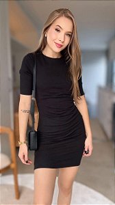 Vestido Justo Manga Curta Curto Flor de Liz