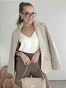 Blazer Ajustado ML Alfaiataria Flor de Liz