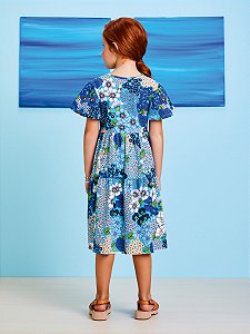 Vestido Infantil Floral Azul Momi