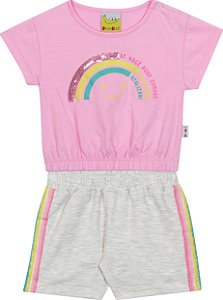 Conjunto Infantil Regata e Bermuda JACA LELÉ Cachorrinho Branco e Xadrez