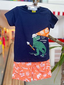 Conjunto Infantil Regata e Bermuda JACA LELÉ Cachorrinho Branco e Xadrez