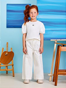 Calca Infantil Branca Strass Momi