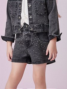 Shorts Infantil Jeans Black Strass Anime